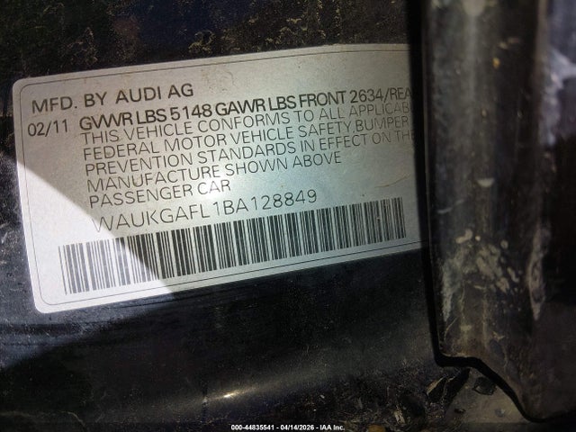 44835541 :رقم المزاد ، WAUKGAFL1BA128849 vin ، 2011 Audi S4 3.0 Premium Plus مزاد بيع