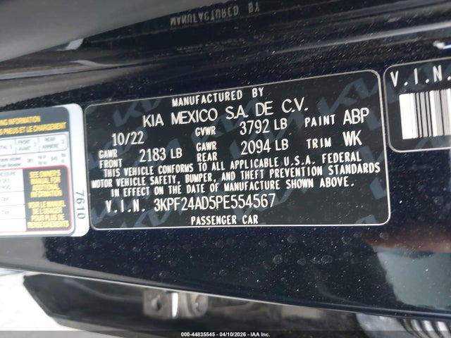 44835545 :رقم المزاد ، 3KPF24AD5PE554567 vin ، 2023 Kia Forte Lxs مزاد بيع