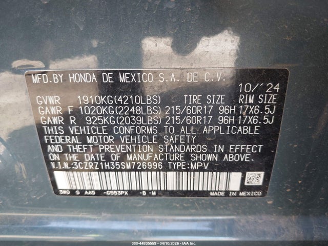 Aukcja sprzedaży 2025 Honda Hr-v 2wd Lx, vin: 3CZRZ1H35SM726996, numer aukcji: 44835559