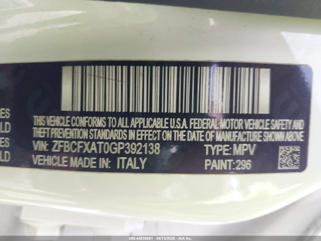 44835561 :رقم المزاد ، ZFBCFXAT0GP392138 vin ، 2016 Fiat 500x Pop مزاد بيع