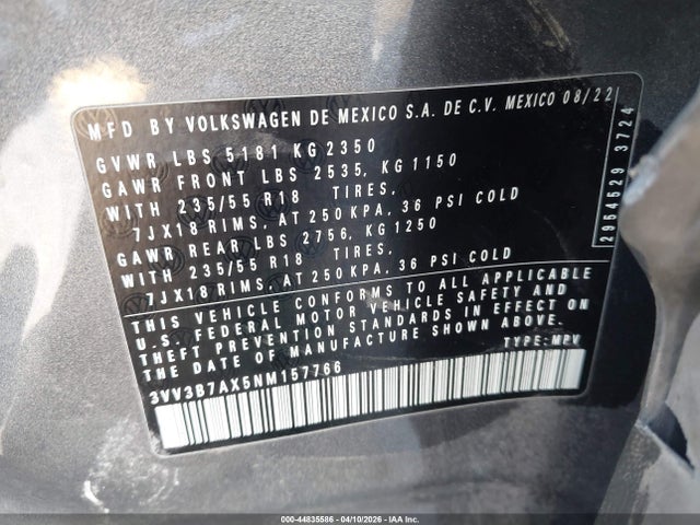 3VV3B7AX5NM157766 Volkswagen Tiguan 2.0t Se