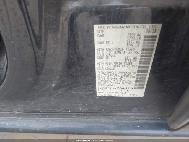Aukcja sprzedaży 2019 Nissan Frontier Sv, vin: 1N6AD0ER1KN704520, numer aukcji: 44835609