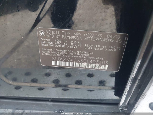 Продаж на аукціоні авто 2011 Bmw X5 Xdrive35i/xdrive35i Premium/xdrive35i Sport Activity, vin: 5UXZV4C55BL403303, номер лоту: 44835618