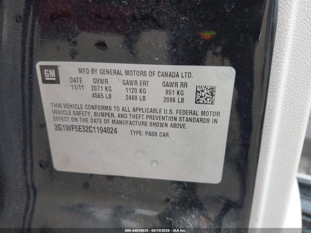 Aukcja sprzedaży 2012 Chevrolet Impala Ls, vin: 2G1WF5E32C1194024, numer aukcji: 44835635