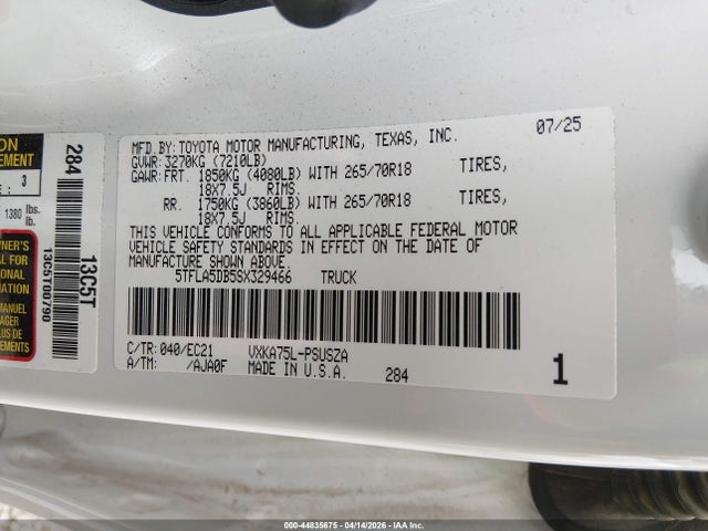 2025 Toyota Tundra Sr5 მანქანა იყიდება აუქციონზე, vin: 5TFLA5DB5SX329466, აუქციონის ნომერი: 44835675