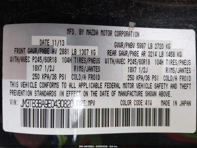 Продаж на аукціоні авто 2014 Mazda Cx-9 Sport, vin: JM3TB3BA9E0430820, номер лоту: 44835684