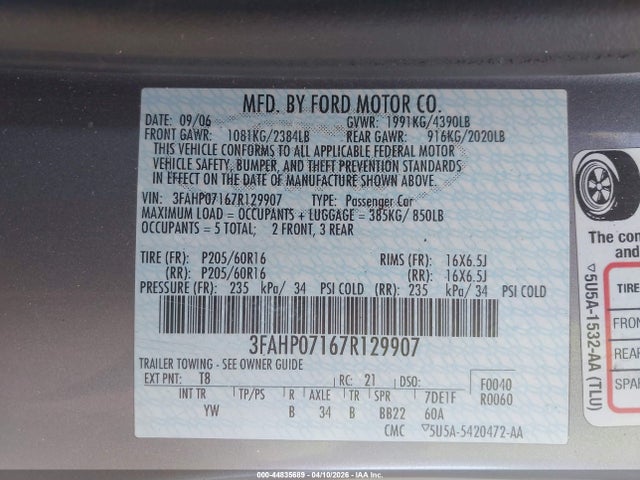 2007 FORD FUSION 3FAHP07167R129907 Photo 8