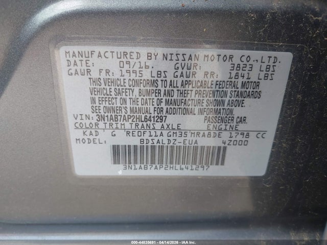 Продаж на аукціоні авто 2017 Nissan Sentra Sv, vin: 3N1AB7AP2HL641297, номер лоту: 44835691