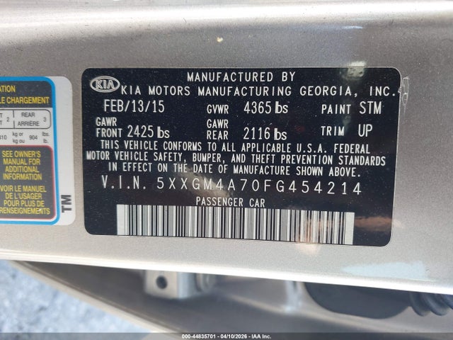 Aukcja sprzedaży 2015 Kia Optima Lx, vin: 5XXGM4A70FG454214, numer aukcji: 44835701