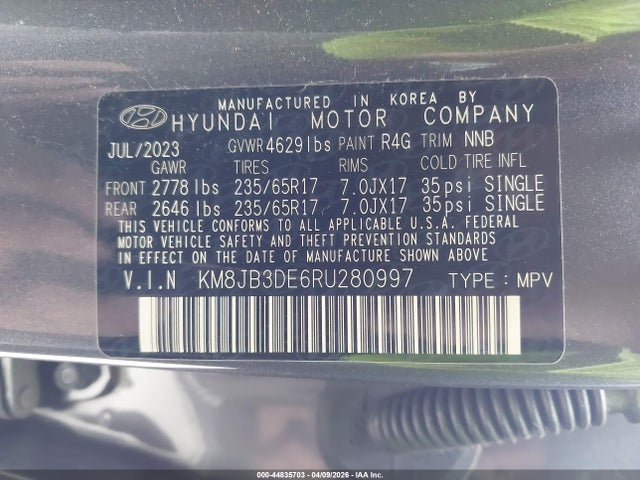 44835703 :رقم المزاد ، KM8JB3DE6RU280997 vin ، 2024 Hyundai Tucson Sel مزاد بيع