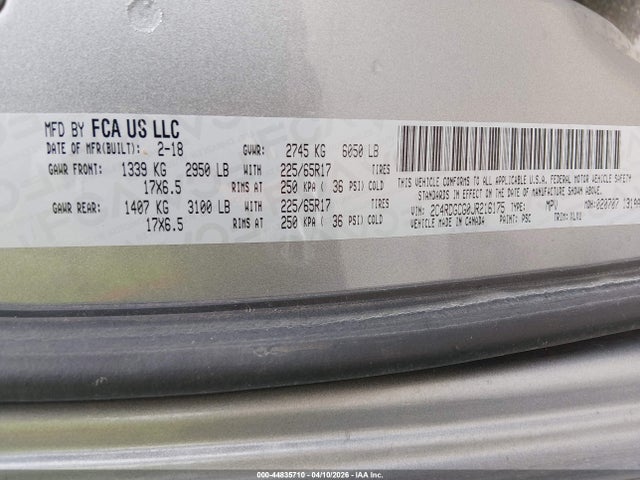 Продажа на аукционе авто 2018 Dodge Grand Caravan Sxt, vin: 2C4RDGCG0JR216175, номер лота: 44835710