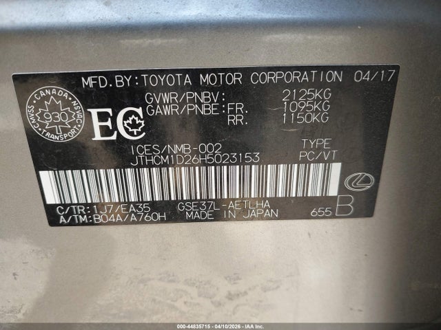Aukcja sprzedaży 2017 Lexus Is 300, vin: JTHCM1D26H5023153, numer aukcji: 44835715
