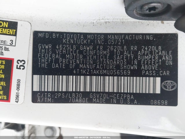 4T1KZ1AK6MU056569 Toyota Camry Xse V6