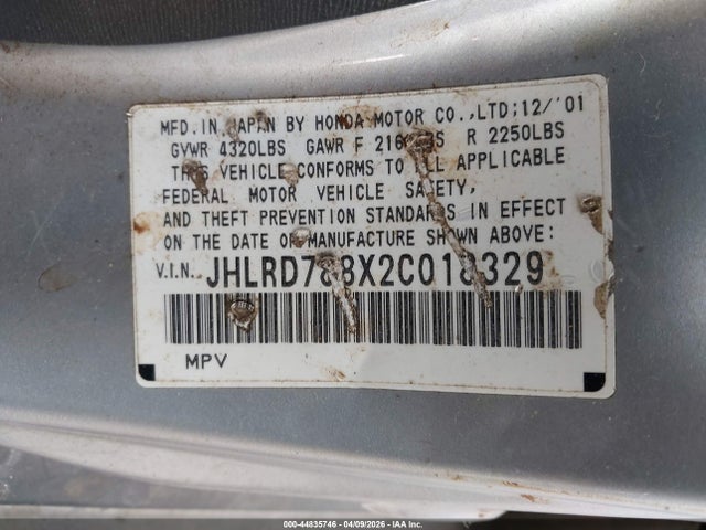 2002 HONDA CR-V JHLRD788X2C018329 Photo 8