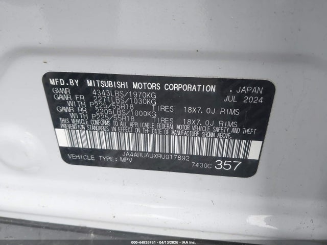 Продажа на аукционе авто 2024 Mitsubishi Outlander Sport 2.0 Ralliart Awc, vin: JA4ARUAUXRU017892, номер лота: 44835761