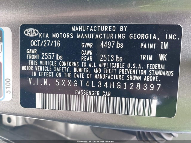 5XXGT4L34HG128397 KIA Optima Lx