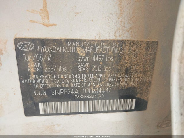 44835788 :رقم المزاد ، 5NPE24AF0JH614447 vin ، 2018 Hyundai Sonata Se مزاد بيع