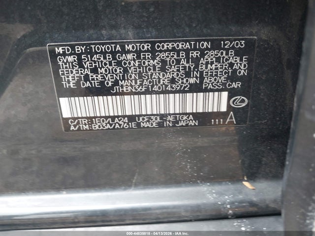 2004 LEXUS LS 430 JTHBN36F140143972 Photo 8