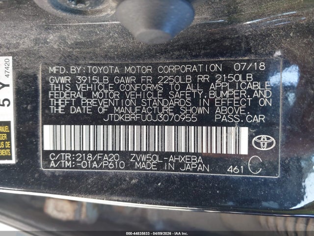JTDKBRFU0J3070955 Toyota Prius Two