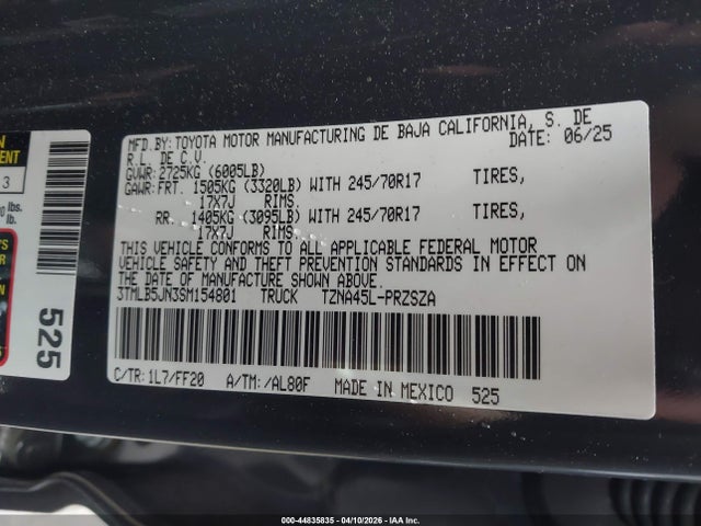 Продажа на аукционе авто 2025 Toyota Tacoma Sr5, vin: 3TMLB5JN3SM154801, номер лота: 44835835