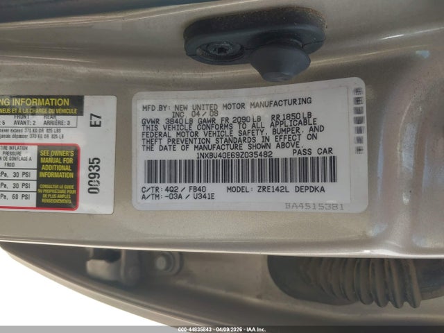 Продаж на аукціоні авто 2009 Toyota Corolla Le, vin: 1NXBU40E69Z035482, номер лоту: 44835843