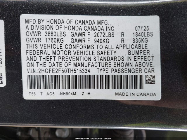 2HGFE2F50TH515334 Honda Civic Sport