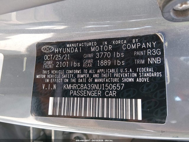 44835857 :رقم المزاد ، KMHRC8A39NU150657 vin ، 2022 Hyundai Venue Sel مزاد بيع
