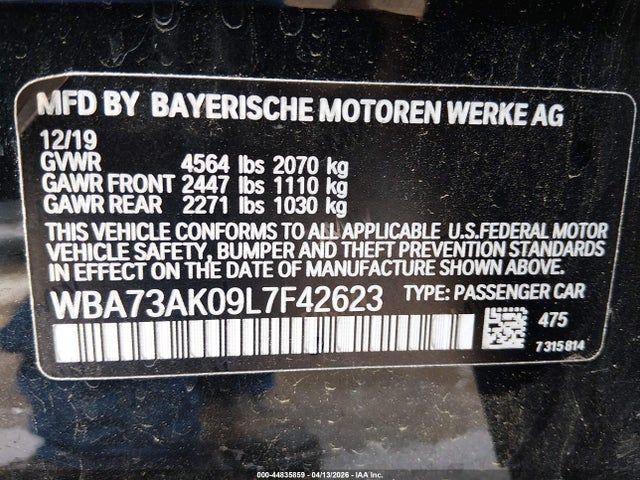 Aukcja sprzedaży 2020 Bmw 228i Gran Coupe Xdrive, vin: WBA73AK09L7F42623, numer aukcji: 44835859