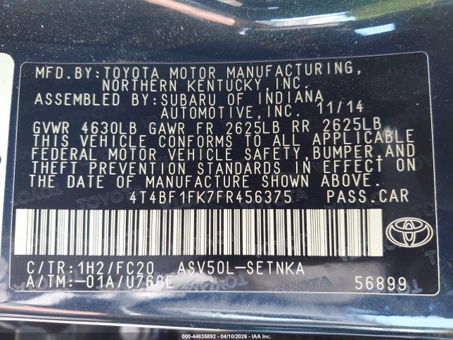 Toyota CAMRY LE 2015 4T4BF1FK7FR456375 Image 9