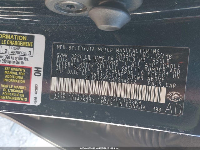 2T1BURHE7HC814942 Toyota COROLLA SE