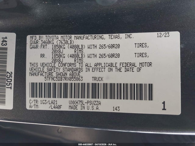 Продаж на аукціоні авто 2024 Toyota Tundra Hybrid Platinum 4wd, vin: 5TFNC5DB7RX055863, номер лоту: 44835907