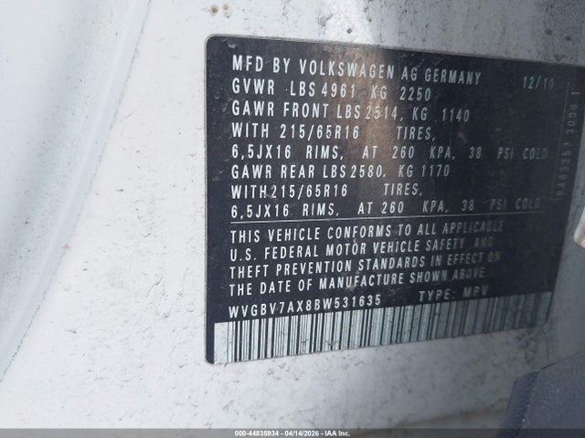 2011 VOLKSWAGEN TIGUAN WVGBV7AX8BW531635 Photo 8