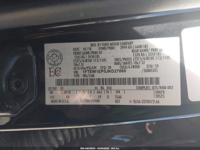Ford F-150 Lariat 2018 1FTEW1EP5JKD27080 Image 9