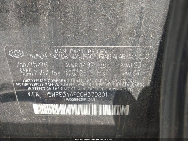 Hyundai Sonata Limited 2016 5NPE34AF2GH379801 Image 9