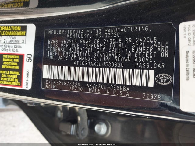 4T1C31AK0LU530830 Toyota Camry Le Hybrid