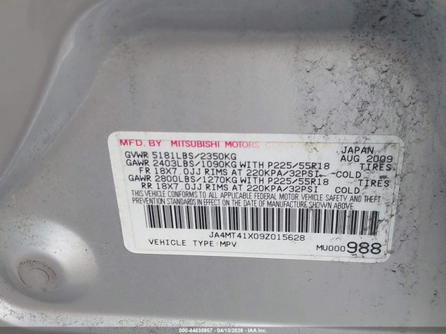 Продаж на аукціоні авто 2009 Mitsubishi Outlander Xls, vin: JA4MT41X09Z015628, номер лоту: 44835957