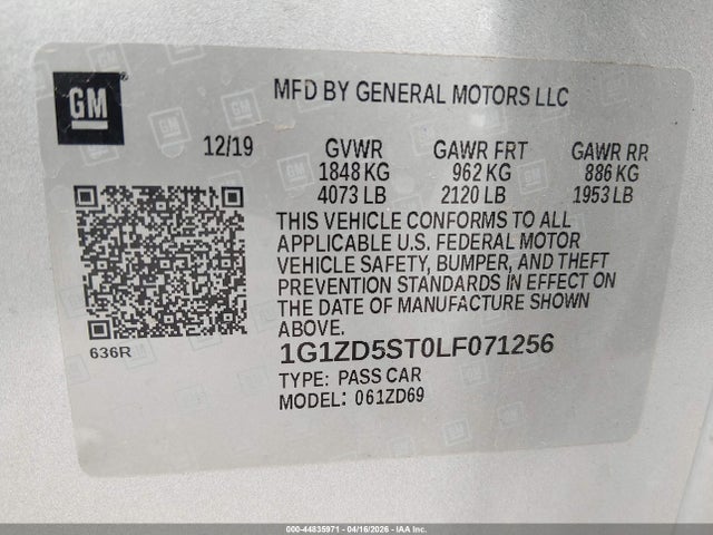 1G1ZD5ST0LF071256 Chevrolet Malibu Fwd Lt