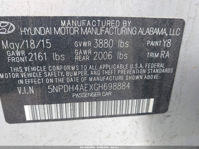 Hyundai ELANTRA SE 2016 5NPDH4AEXGH698884 Image 9