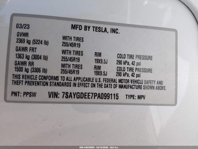 Aukcja sprzedaży 2023 Tesla Model Y Awd/long Range Dual Motor All-wheel Drive, vin: 7SAYGDEE7PA099115, numer aukcji: 44835989