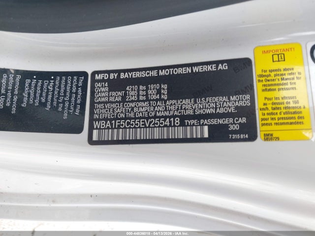 2014 Bmw 228i მანქანა იყიდება აუქციონზე, vin: WBA1F5C55EV255418, აუქციონის ნომერი: 44836018