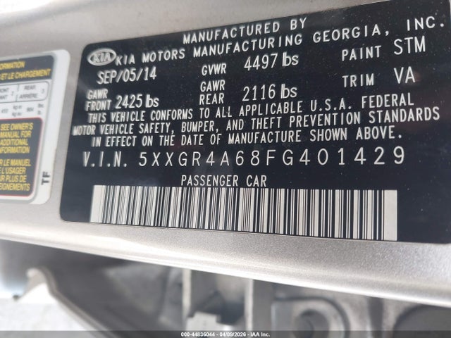 44836044 :رقم المزاد ، 5XXGR4A68FG401429 vin ، 2015 Kia Optima Sx Turbo مزاد بيع