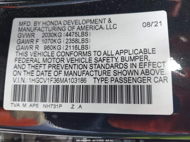 1HGCV1F36MA103186 Honda Accord Sport