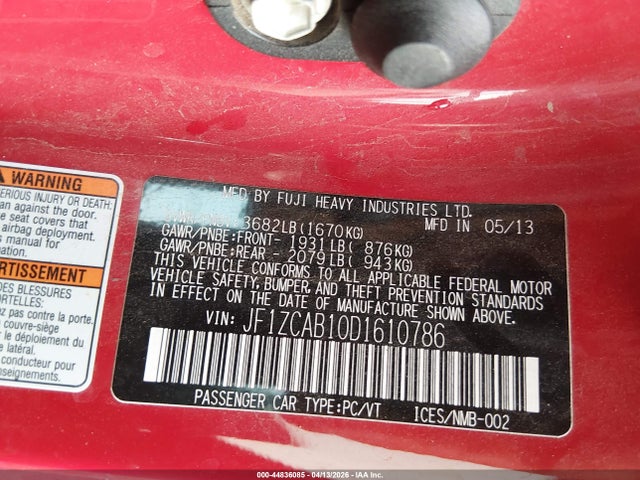 Aukcja sprzedaży 2013 Subaru Brz Premium, vin: JF1ZCAB10D1610786, numer aukcji: 44836085