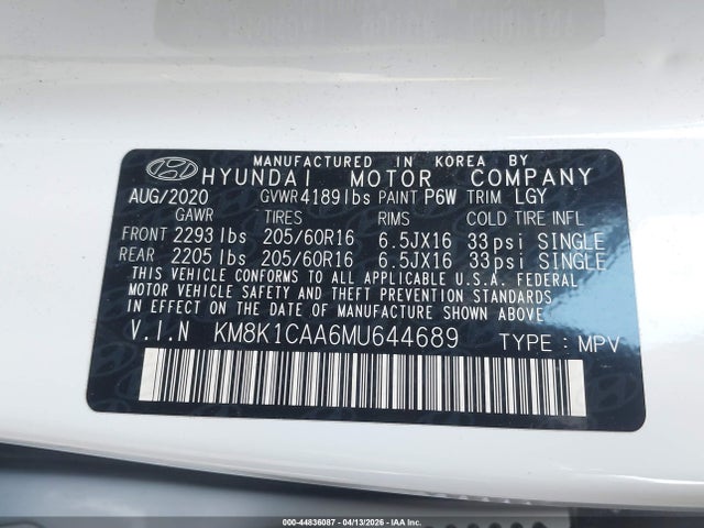 KM8K1CAA6MU644689 Hyundai Kona Se