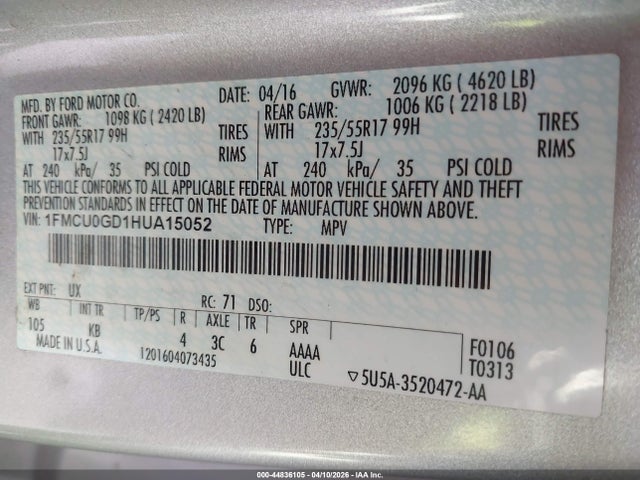 1FMCU0GD1HUA15052 Ford ESCAPE SE