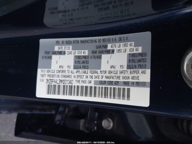 3MZBPAAL3MM201040 Mazda Mazda3 2.5 S
