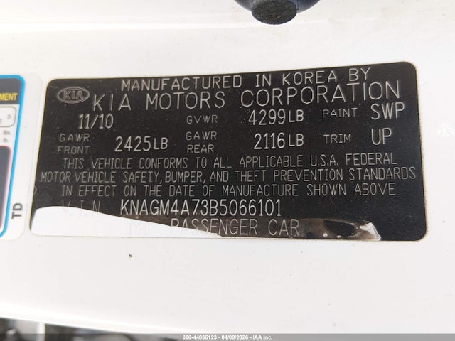 44836123 :رقم المزاد ، KNAGM4A73B5066101 vin ، 2011 Kia Optima Lx مزاد بيع