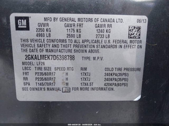 Продаж на аукціоні авто 2013 Gmc Terrain Sle-1, vin: 2GKALMEK7D6398788, номер лоту: 44836138