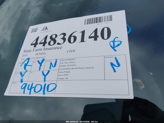 Aukcja sprzedaży 2018 Honda Civic Lx, vin: 2HGFC2F53JH513452, numer aukcji: 44836140