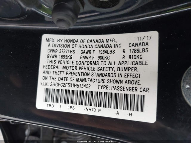 Aukcja sprzedaży 2018 Honda Civic Lx, vin: 2HGFC2F53JH513452, numer aukcji: 44836140